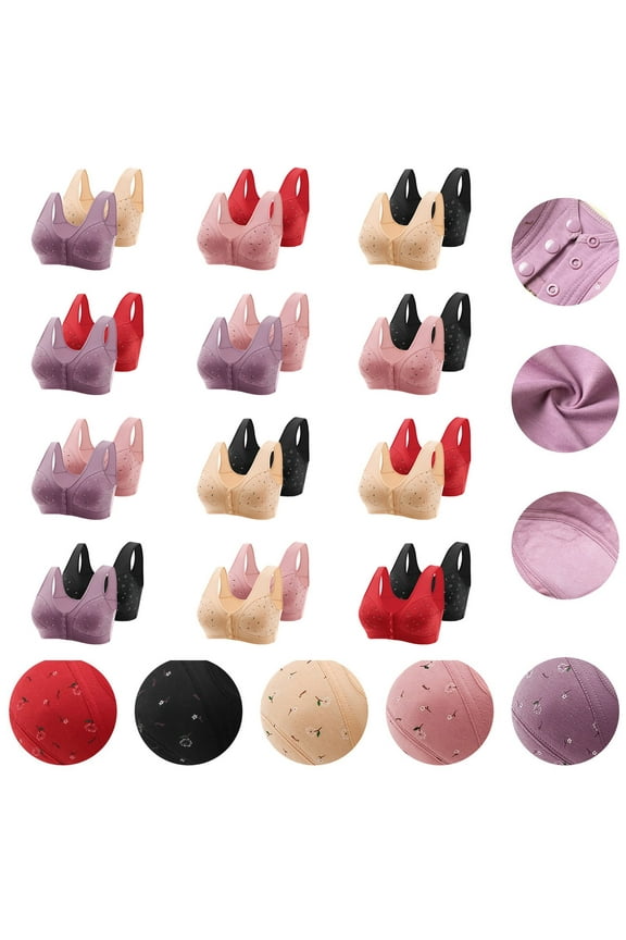 Womens Bras Pack of 2,Bras for Womens,2PC Women Sexy Printed Front Buckle No Steel Ring Underwear Large Size Underwear Bra Black