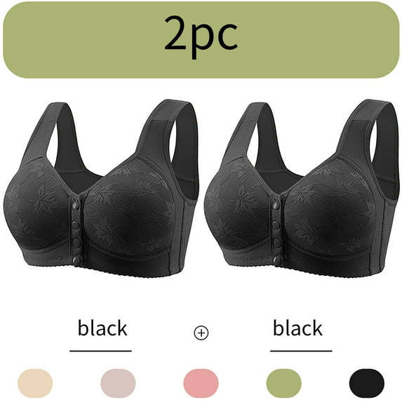 abtuhar Womens Bras Pack of 2,Wireless Bras for Women,Women's Sexy No Steel Ring Gathered Bra With Thin Cup Adjustable Lace Bra Underwear Black