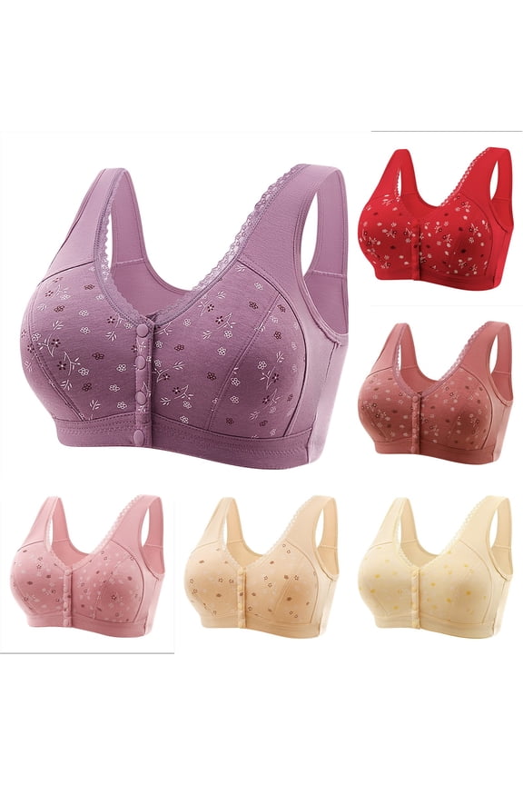 Womens Bras Plus Size,Bras for Womens,Women Sexy Front Buckle for Middle-Aged And Elderly Underwear Oversized Tank Top No Steel Ring Printed Bras Pink