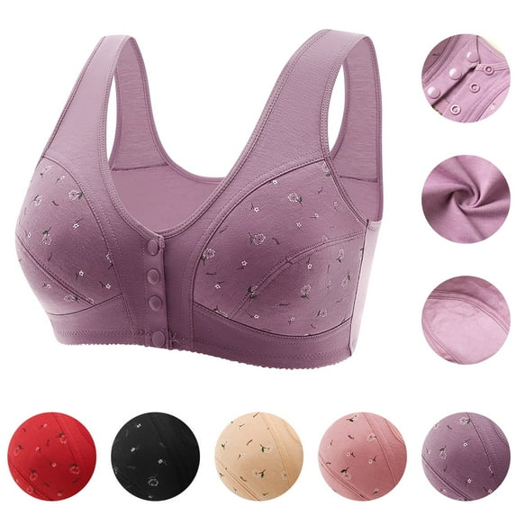 abtuhar Womens Bras Plus Size,Bras for Womens,Women Sexy Front Buckle for Middle-Aged And Elderly Underwear Oversized Tank Top No Steel Ring Printed Bras Pink