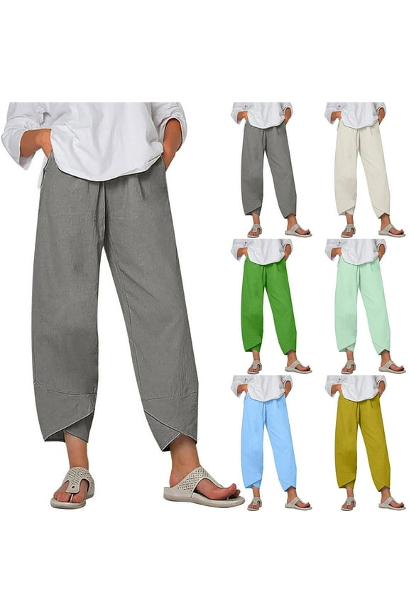 Womens Casual Pants,Women's Pants,Plus Size Women's Baggy Casual Wide Leg Trousers Elastic Waist Loose Pants Solid Hippie Trousers Casual Pants with Pockets Blue