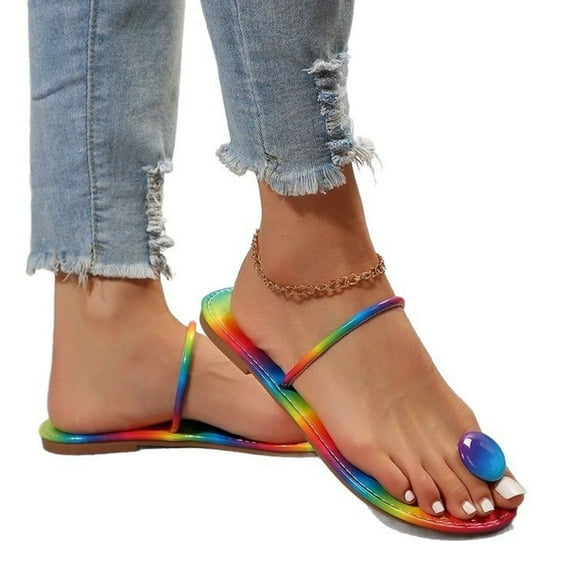 abtuhar Womens Flip Flops,Sandals for Women,Women's Slide Sandals Flat Toe Ring Thongs with Strap Multicolor