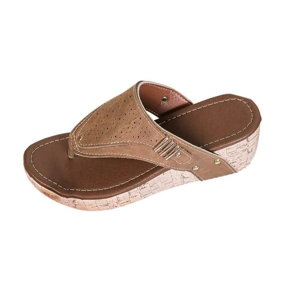 abtuhar Womens Flip Flops,Sandals for Women,Womens Wedge Arch Support Flip Flops Cushion Soft Rubber Midsole Thong Sandals with Rubber Sole Brown