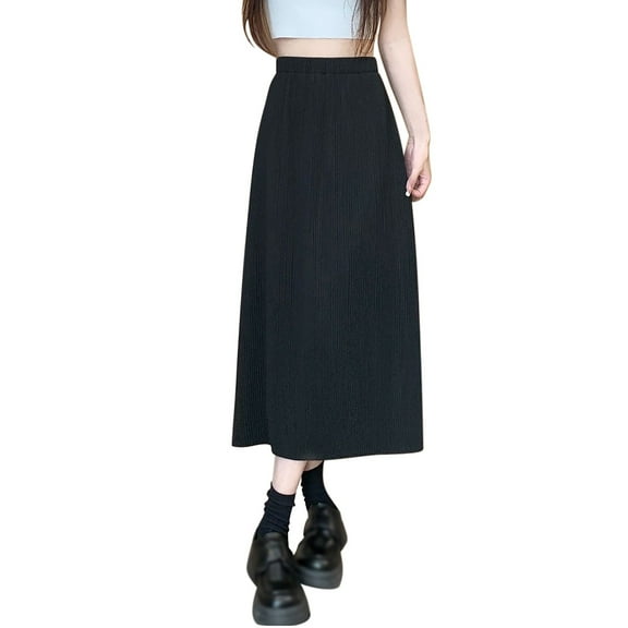 abtuhar Womens Maxi Skirt,Skirts for Women,Women's High Waist Skirt Mid-Length A-Line Skirt with Elastic Waist Black L