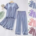thumbnail image 1 of abtuhar Womens Pjs Sets,Womens Summer Pajamas Sets,Pajama Set for Women Soft Short Sleeve Sets 3 Piece Sleepwear Loungewear, 1 of 5