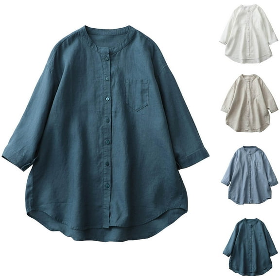 abtuhar Womens Plus Size Tops,Womens Tops Casual,Casual Fashion Linen Casual 3/4 Sleeve Round Neck Blouse Loose Tops White