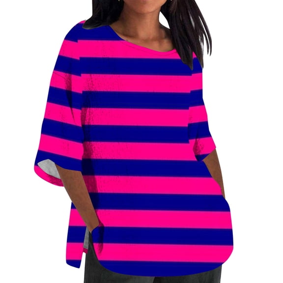 abtuhar Womens Plus Size Tops,Womens Tops Casual,Ladies Fashion Casual Cropped 3/4 Sleeve Printing Cotton Loose Blouse Tops Purple