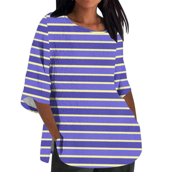 abtuhar Womens Plus Size Tops,Womens Tops Casual,Ladies Fashion Casual Cropped 3/4 Sleeve Printing Cotton Loose Blouse Tops Purple