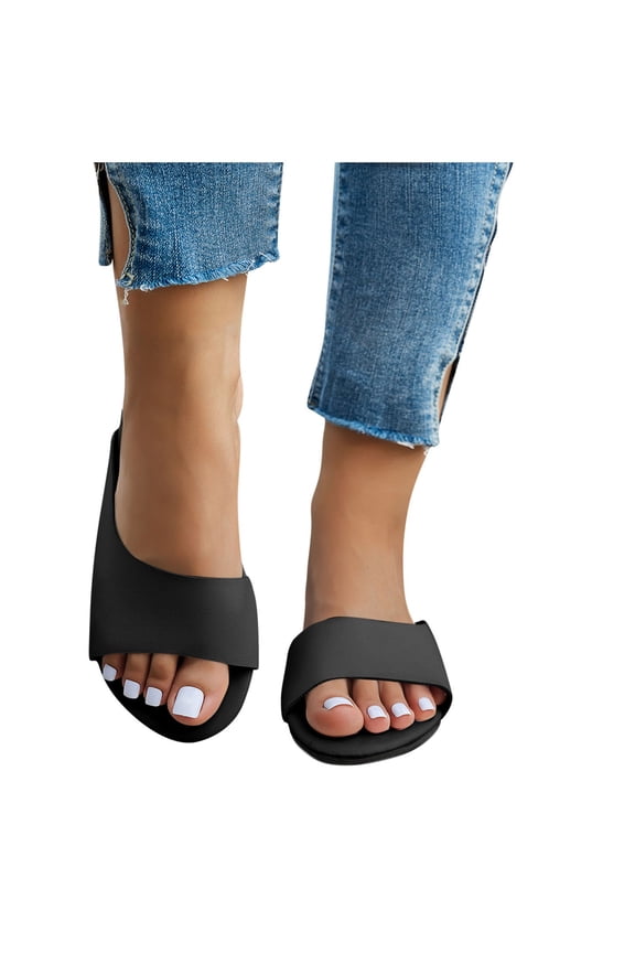 Womens Slides,Slippers for Women,Women Flip Flops Basic Plain Slippers Slip Sandals Slides Casual Peep Toe Beach Black