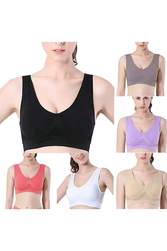 Womens Sports Bras,Bras for Womens,Ladies Comfortable No Steel Ring Breathable Gathering Sports Bras Black