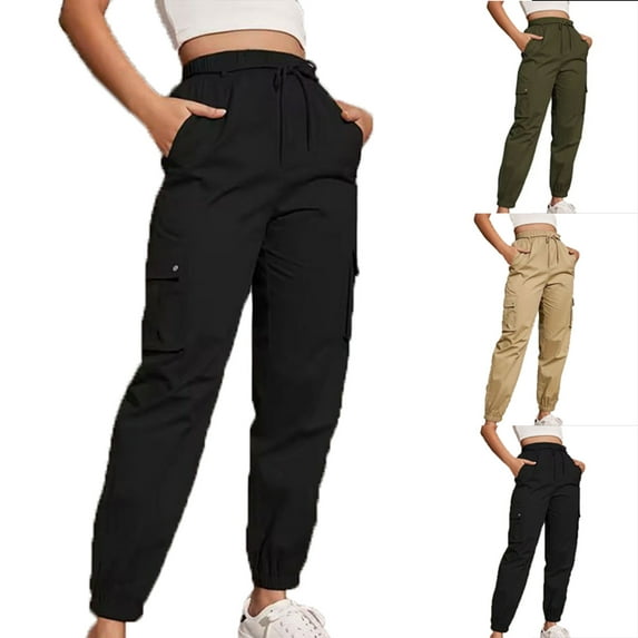 Fall Winter Savings Clearance 2024! abtuhar Womens Summer Pants,Womens Pants,Solid Color High Waist Wide Leg Drawstring Casual Thin Sweatpants Khaki