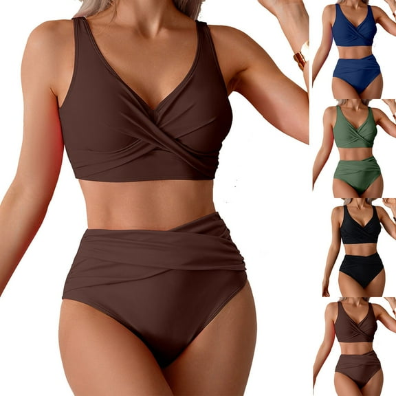 abtuhar Womens Swimsuits,Womens Plus Size Bikini High Waisted Swimsuits Two Piece Bathing Suits Women Swimwear Coffee XXL