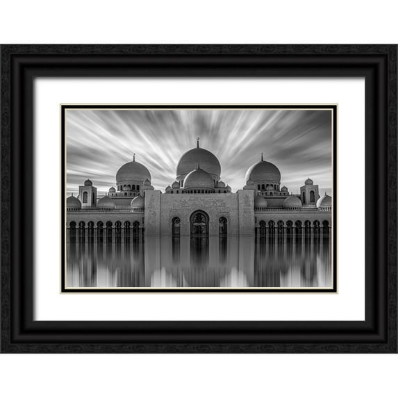 abu milad, Emil 32x23 Black Ornate Wood Framed with Double Matting Museum Art Print Titled - Sheikh Zayed Grand Mosque