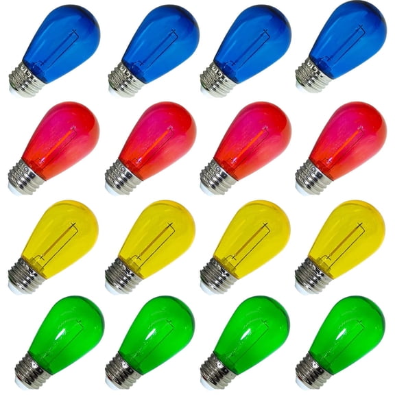 abulber 16 Pack S14 led Outdoor String Light Replacement Bulbs,Plastic,Shatterproof,Waterproof.1 Watt to Replace 11 Watts Incandescent Bulb.120V 2700K E26 Multi-Colored