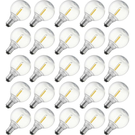 abulber 25 Pack G40 LED Replacement Bulbs, Clear Plastic Shatterproof Waterproof Outdoor String Light Bulbs,120V 0.6W E12 2700K,Warm White.