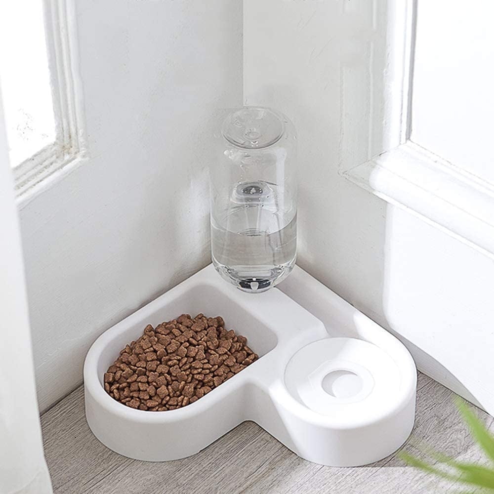 acdanc 2 in 1 Automatic Pet Water Fountain Food Dispenser, Anti Spill Waterer and Dry Food Feeder Cat / Dog Bowl, Pet Bowl Water,White