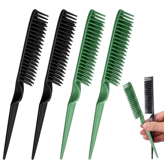 acdanc 4 Pcs Three Row Comb for Curly Hair,Curl Defining Combs,3 Row Styling Comb,Rat Tail Teasing Brush,Styling Hair Combs for Women Detangling,Defining and Curls Sectioning Hair