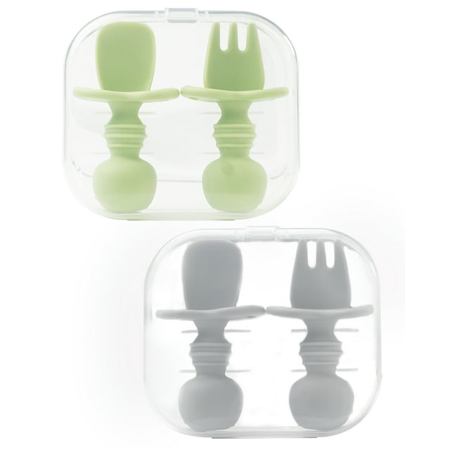 acdanc Baby Utensils 4-Piece Self Feeding Silicone Flatware Set with Silicone Handles