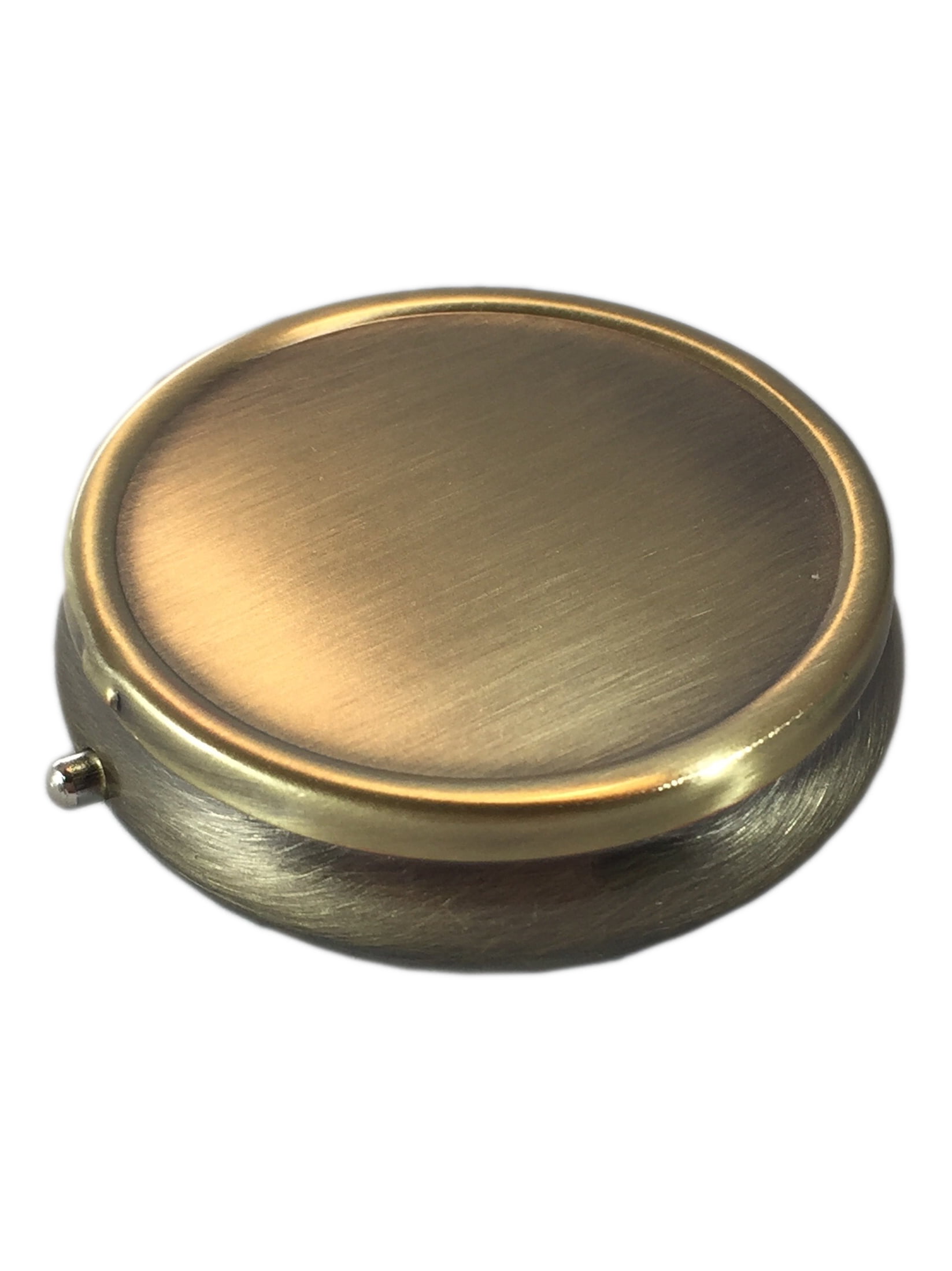 acdanc Classic Brass Daily Pocket Travel Sized Pill Box Case with Divider (Round 3-Section)