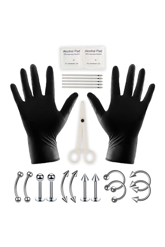 Designice 22Pcs Piercing Kit Piercing Needles Nose Piercings Surgical Steel Piercing Jewelry Tool