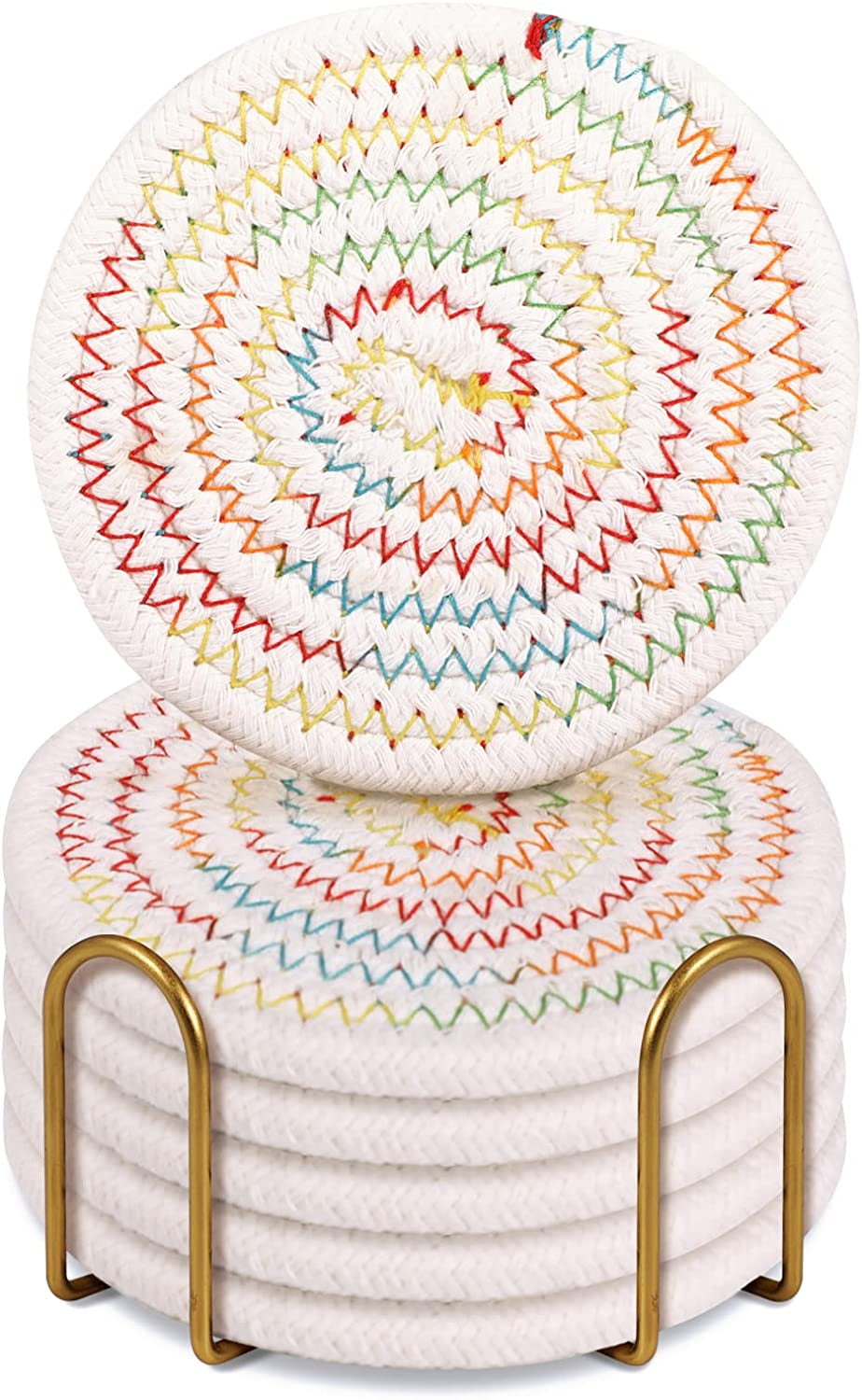 8PCS Cotton Round Woven Coasters Drink - Red Handmade Braided Cup Coasters Absorbent Woven Coasters Hot Pads Mats For Drink Home Kitchen Heat-Resistant Reusable Non-Slip