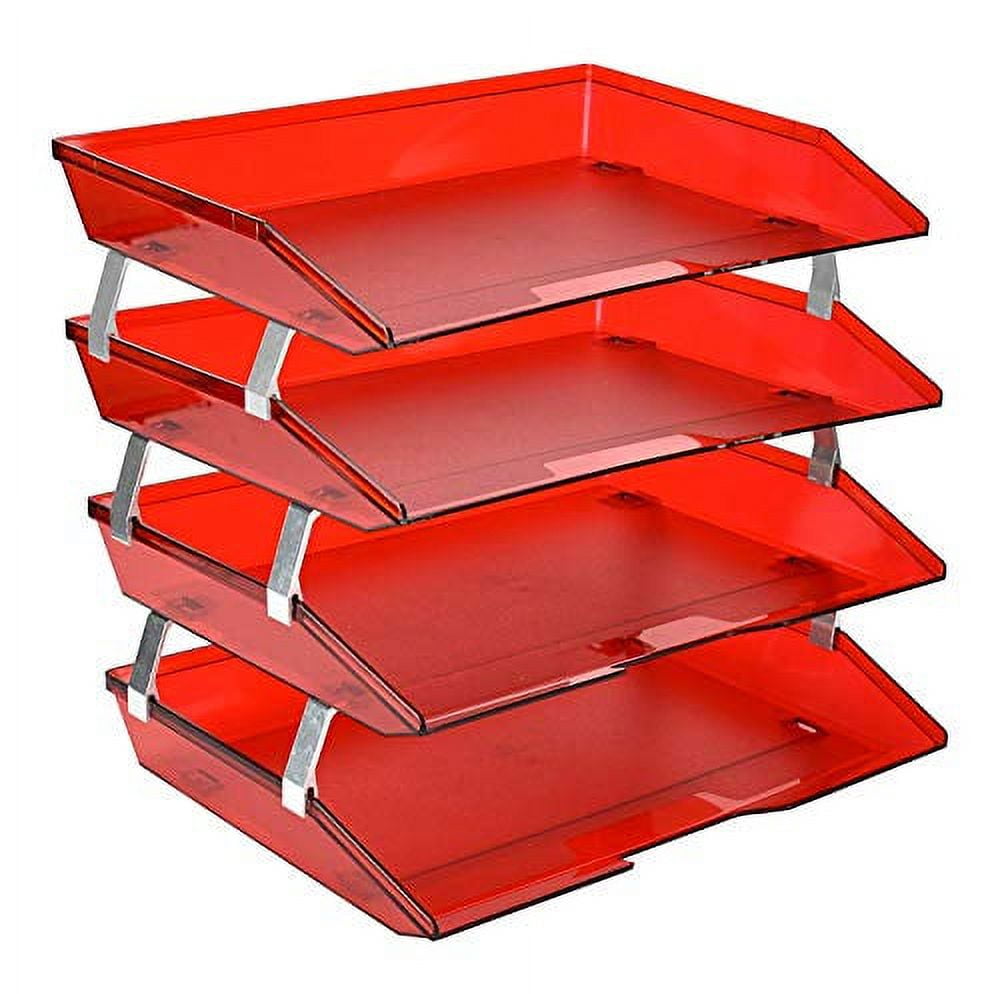 Red Polished Plastic 4-Tier Letter Tray with Aluminum Brackets