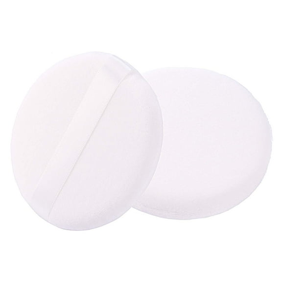 Large Loose Powder Puff, 5 Inch Powder Puff for Body Powder, Ultra Soft Velour Body Puff with Ribbon, 2pcs, White, Round