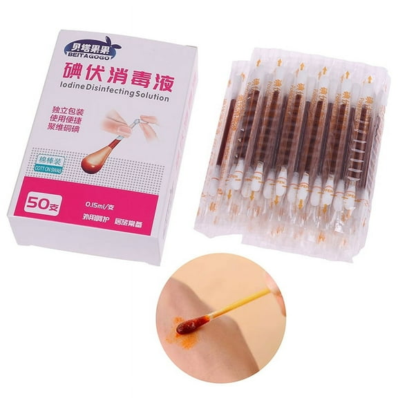 acdanc MageCrux 50PCS Disposable Medical Iodine Cotton Stick Bar Iodine Disinfected Cotton Swab