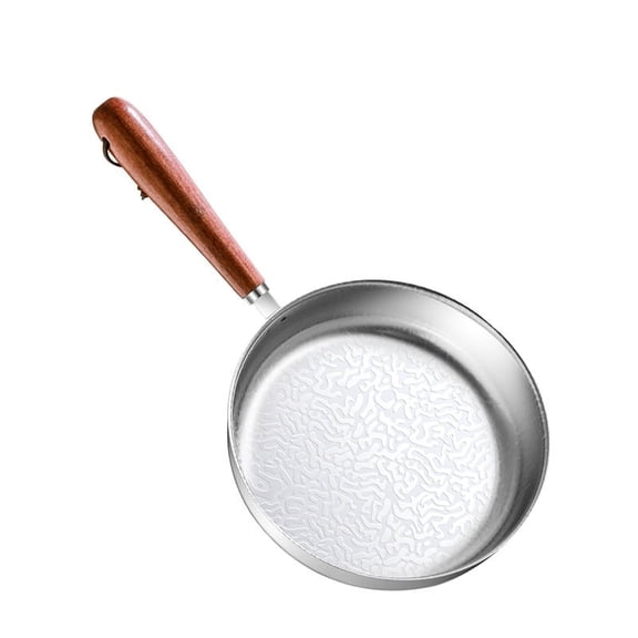 ACDANC 12cm Mini Stainless Steel Frying Pan, 304 Non-Stick Skillet with Snowflake Texture, Quick Heat Cookware with Wooden Handle