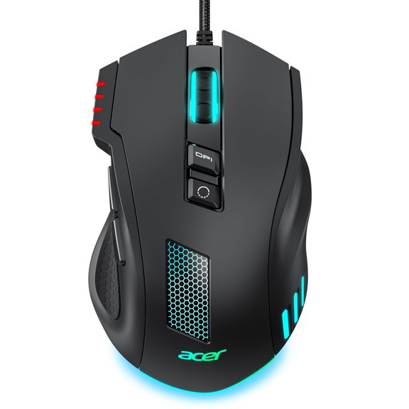 acer Wired Gaming Mouse, 12,800 DPI RGB Ergonomic Computer Mouse with Optical Sensor, 8 Programmable Buttons, 12 Backlit Modes, Software for DIY Keybinds, Rapid Fire, USB Gaming Mice for Laptop, PC