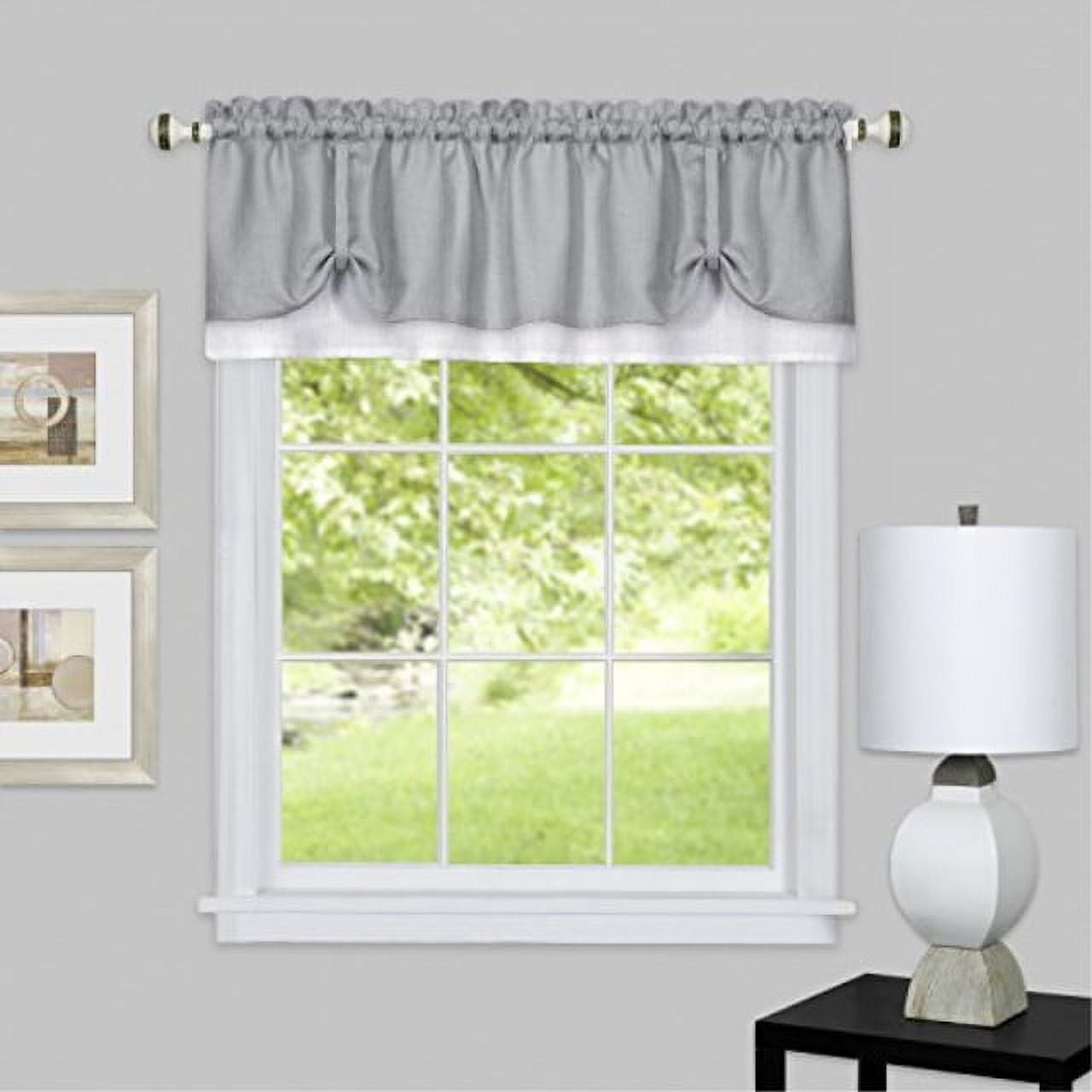 Grey and White Sill Length Rod Pocket Valance