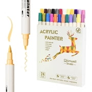 Behome 24 Colors Acrylic Paint Markers, Dual Tip Acrylic Paint Pens with Brush Tip and Fine Tip for Rock Painting, Wood, Canvas, Stone, Glass, Ceramic, DIY Crafts Making Art Supplies