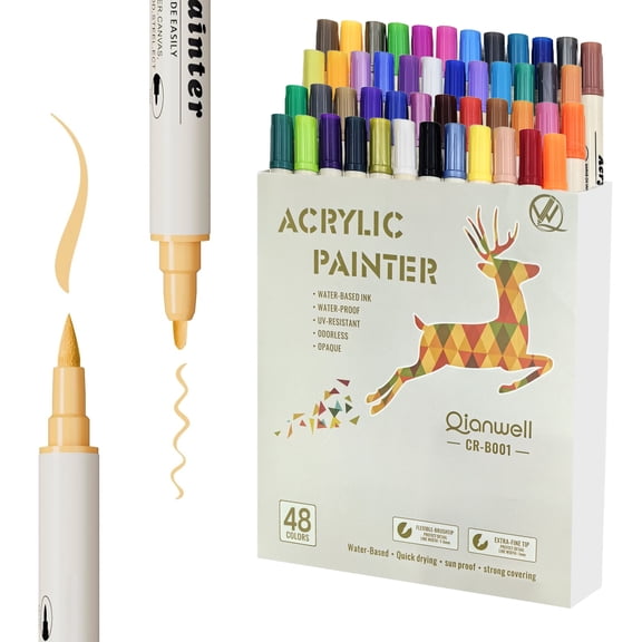 Behome 48 Colors Acrylic Paint Markers, Dual Tip Acrylic Paint Pens with Brush Tip and Fine Tip for Rock Painting, Wood, Canvas, Stone, Glass, Ceramic, DIY Crafts Making Art Supplies