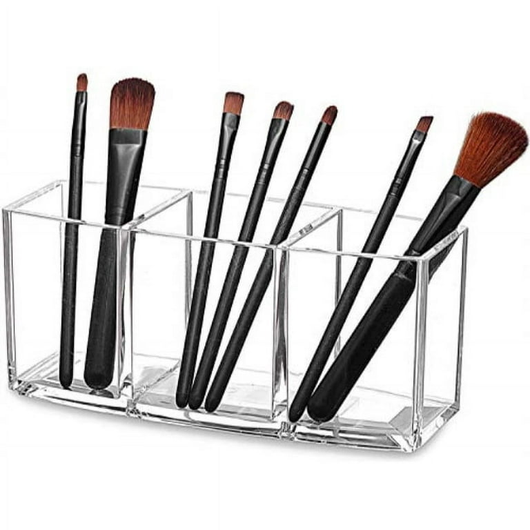 Watpot Acrylic Makeup Brush Organizer Holder Clear Cosmetic Brushes Storage  with 3 Slots
