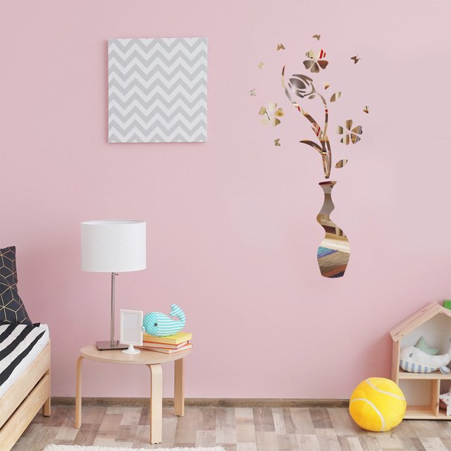 acrylic wall stickers 3D Acrylic Wall Sticker Flower and Vase Mirror Sticker Ecofriendly Wall