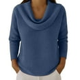 thumbnail image 1 of WCJM Women's Blue Hoodless Sweatshirt Cozy Sweatshirts for Women Knit Fall Winter Clothes Casual Loose Pullover Fashion Cowl Neck Long Sleeve Trendy Tops Sweatshirt for Women, 1 of 4