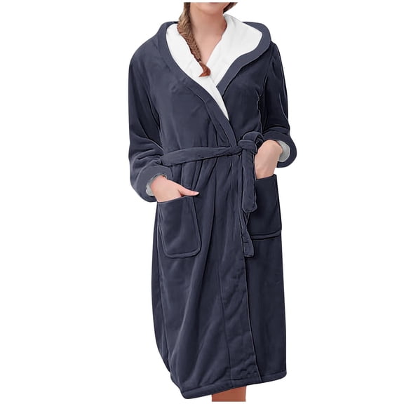 WCJM Bronze Women Robes Women's Fleece Plush Robe Long Warm Plush Bathrobe Loungewear Printed Comfort Robe