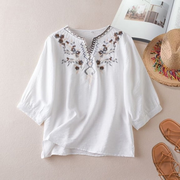 WCJM Dry Fit Shirts for Women Linen Tops for Women 2026 Trendy Summer Short Sleeve Cotton Shirts Loose Causal Button V Neck Blouses Clothes Women Blouses Dressy