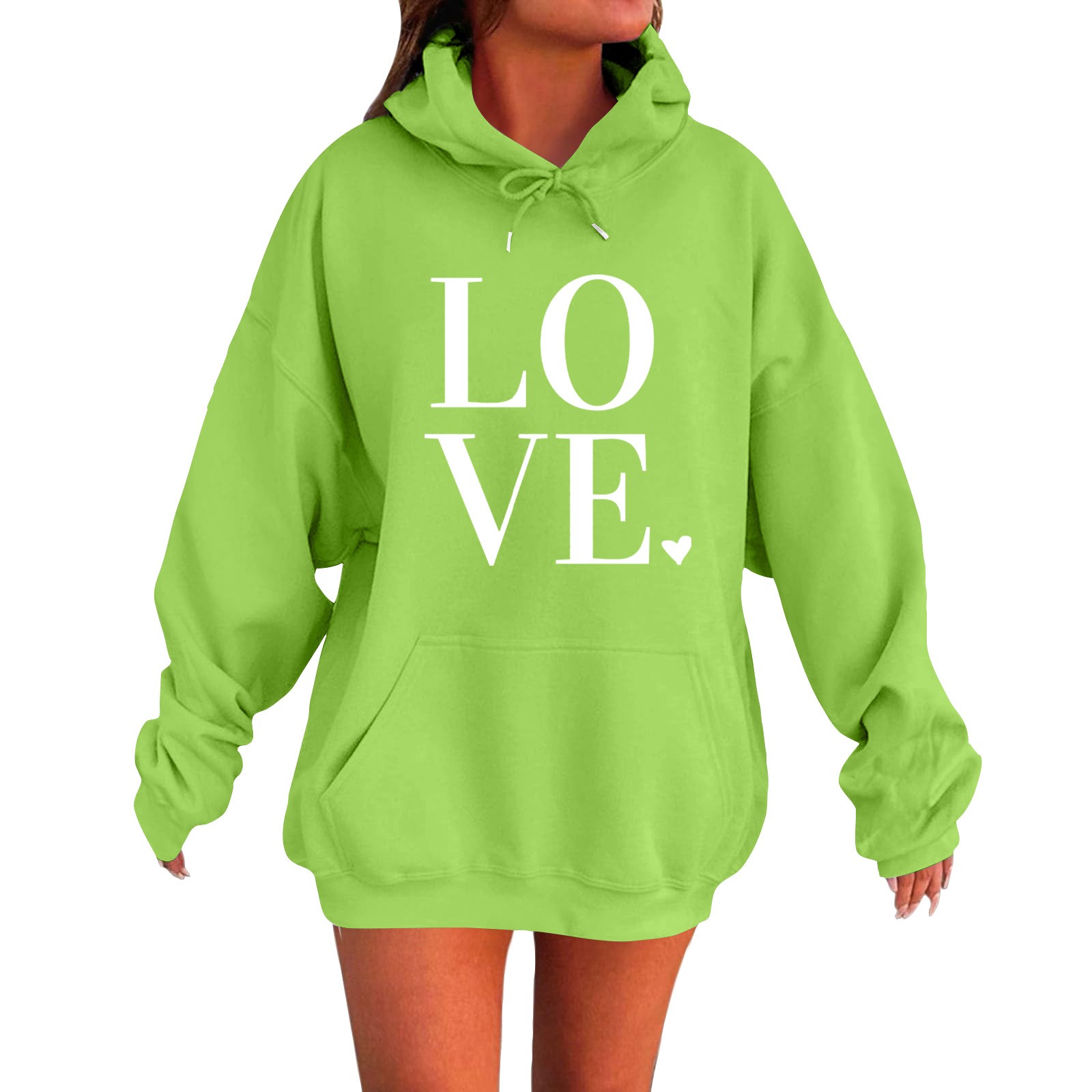 Boho Green Hooded cozy Warm Fleece Sweatshirt dress Spring