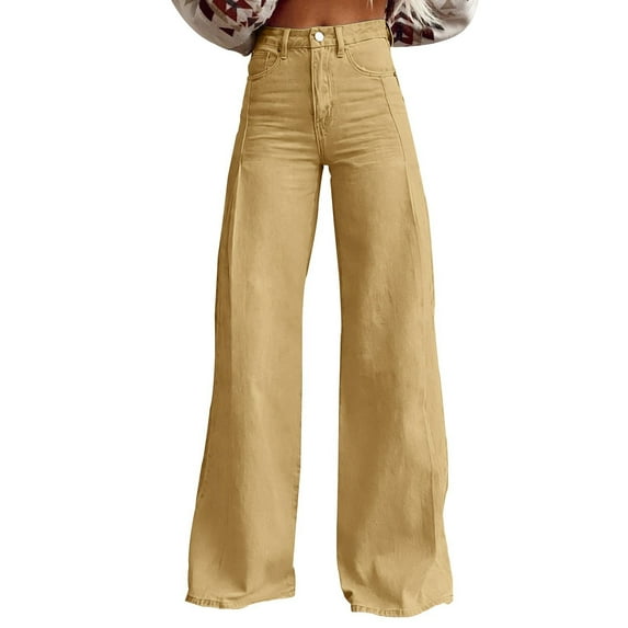 acuever High Waisted Floor-Length Denim Pants - Women's Vintage Wide Leg Jeans Trendy Loose Fit Style Women's Jeans