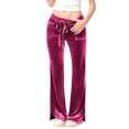 thumbnail image 1 of acuever High Waisted Velvet Flare Wide Leg Pants for Women - Drawstring Comfort Casual Trousers with Pockets Women's Casual Pants, 1 of 6