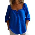 thumbnail image 1 of WCJM Long Sleeve T Shirt Women Loose Fit Linen Shirts for Women Long Sleeve Button Down Linen Shirts Summer Top Spring Vacation Tops Casual Travel Blouses Y-Collar Women's Long Sleeve T-Shirt, 1 of 4