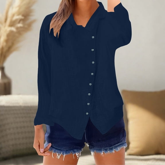 WCJM Valentine for Women Under Blouses Shirts for Women Womens V Neck Roll Up Sleeve Button Down Blouses Tops