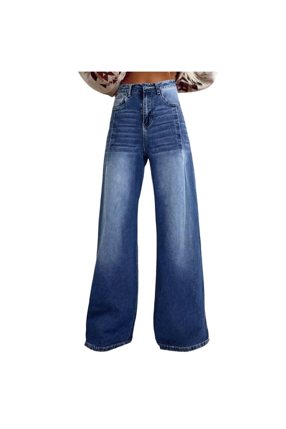 Vintage Wide Leg Jeans for Women - High Waist Floor-Length Denim Trousers Fashion Statement Design Women's Jeans
