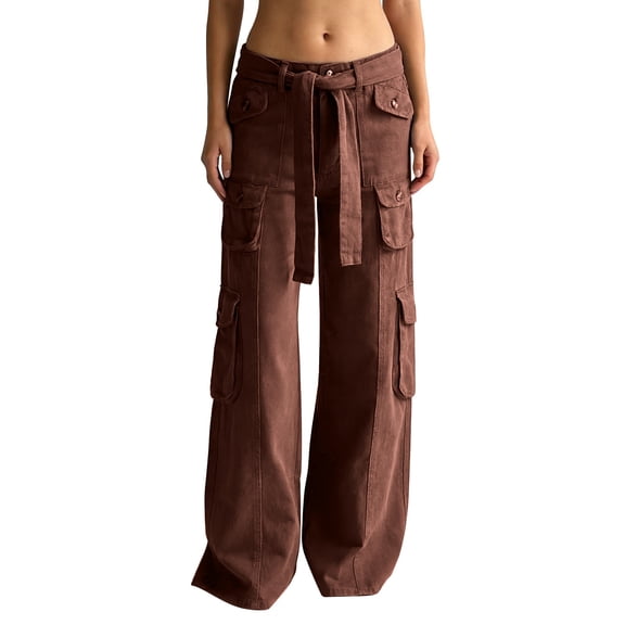 acuever Women's Cargo Wide Leg Pants - High Waisted Belted Multi-Pocket Loose Fit Casual Trousers Women's Jeans