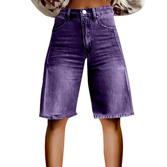 acuever Women's Crossover Denim Shorts Summer Asymmetrical High Waisted Straight Leg Jean Shorts(Xxl)