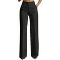 thumbnail image 1 of acuever Women's High Waist Trousers Wide Leg Fabric Elegant Straight Leg Business Outfit Trousers Long Breathable Elastic Waist Lounge Capris Women's Casual Pants Black Petite Leggings（3Xl）, 1 of 7