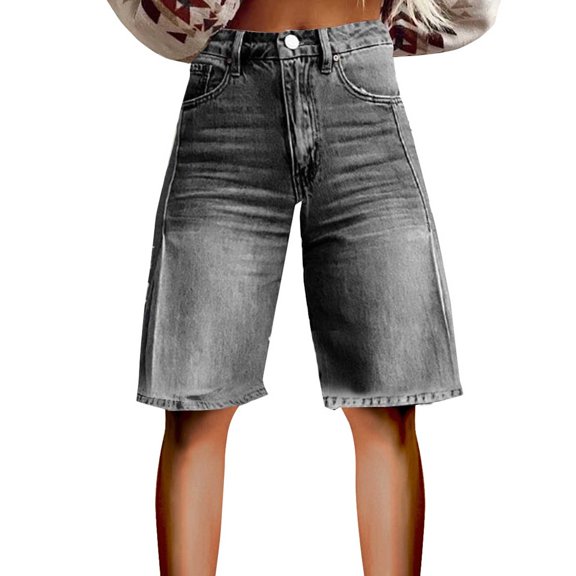 acuever Women's High Waisted Jean Shorts Straight Leg Retro Denim Shorts Summer Hot Pants with Pockets（S）