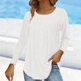thumbnail image 1 of WCJM Women's Long Sleeve T-Shirt Women's Solid Color Vertical Ruched Crew Neck Long Sleeve Fall Casual Base Top Women Blending Shirts, 1 of 3