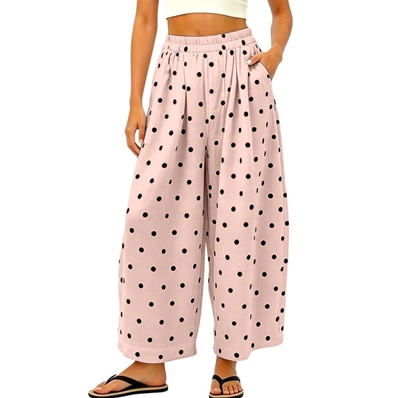acuever Women's Loose Fit Polka Dot Wide Leg Pants - High Waisted Casual All-Match Trousers Women's Pants